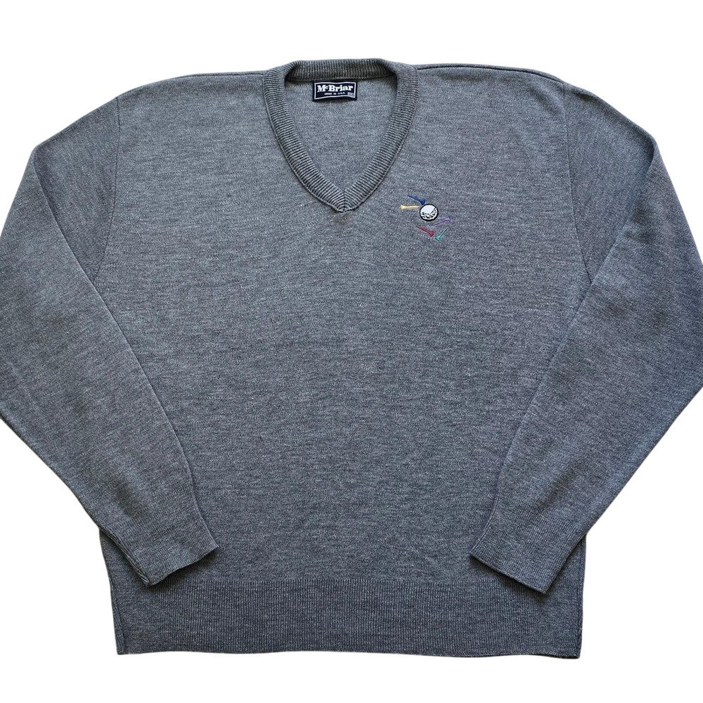 Vintage 90s McBriar Men's Golf Sweater XXL Embroidered V-Neck Gray GVC Matching